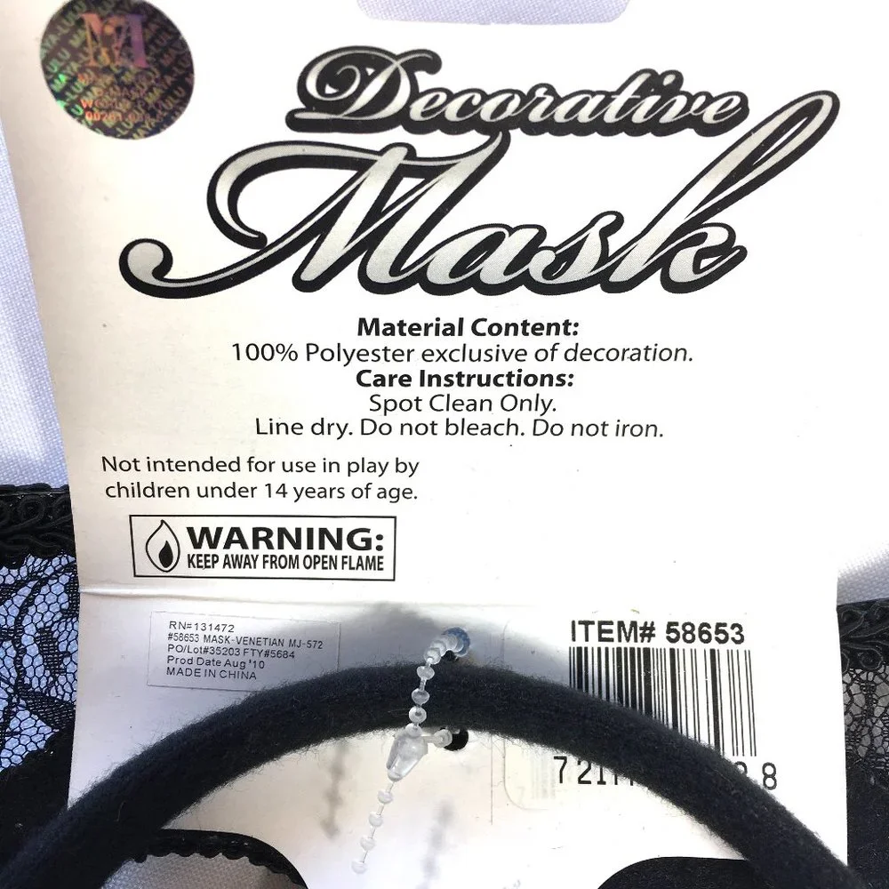 Venetian Masquerade Blk Lace Mask NWT NOS